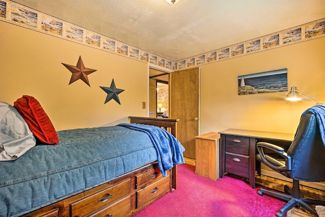 bedroom featuring dark carpet