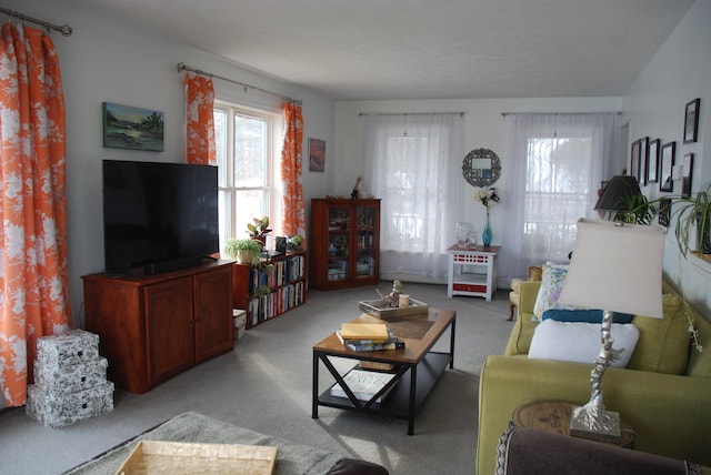 living area with light carpet