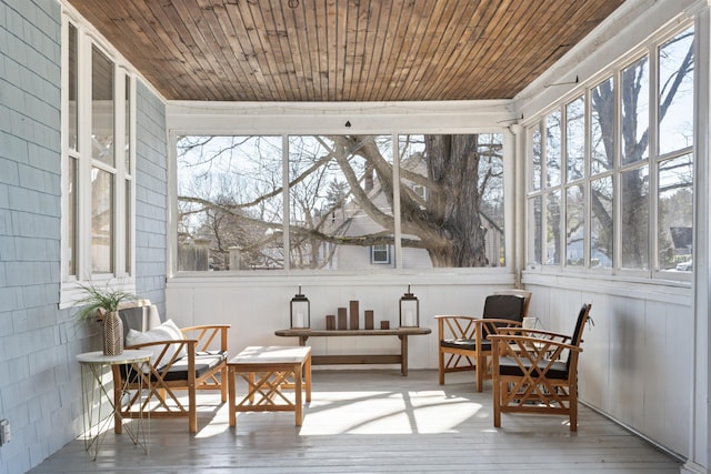 sunroom with wood ceiling