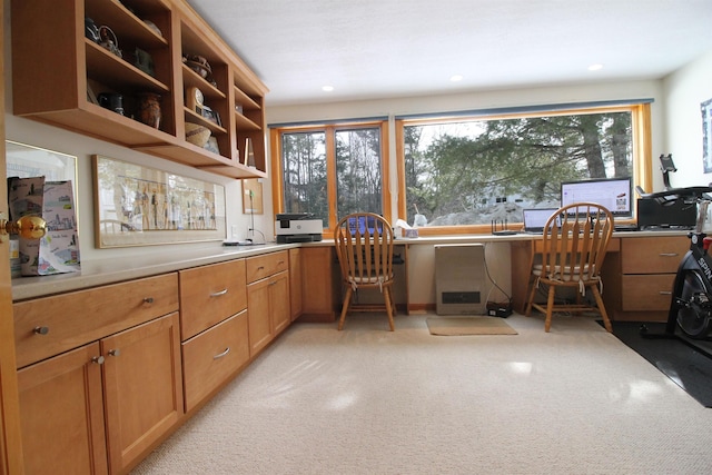 office area with recessed lighting, light carpet, and a healthy amount of sunlight