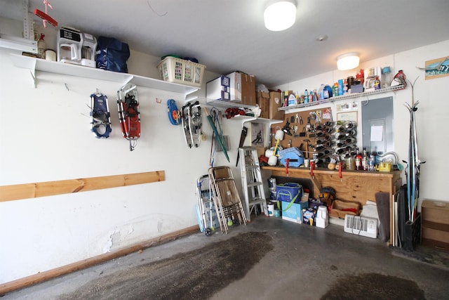 garage featuring a workshop area