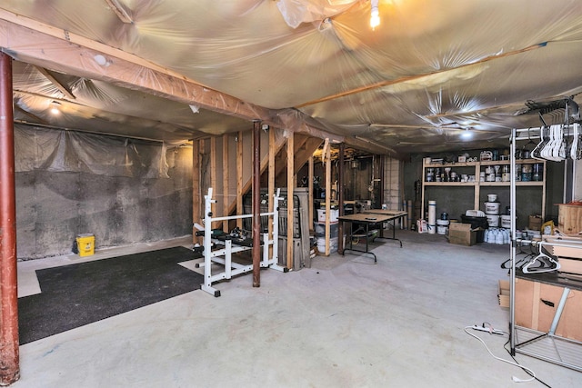 view of unfinished basement