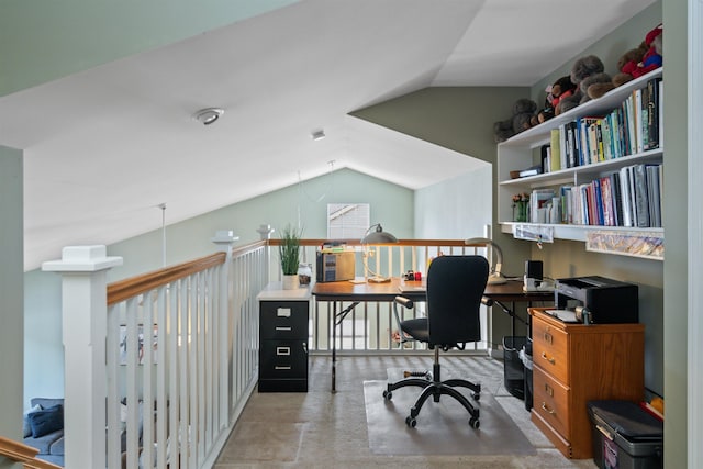 office area featuring lofted ceiling