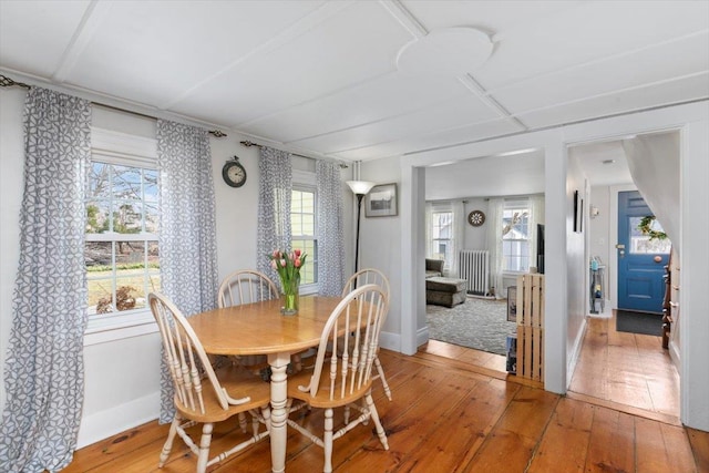 dining room with baseboards, light wood-style floors, and a healthy amount of sunlight