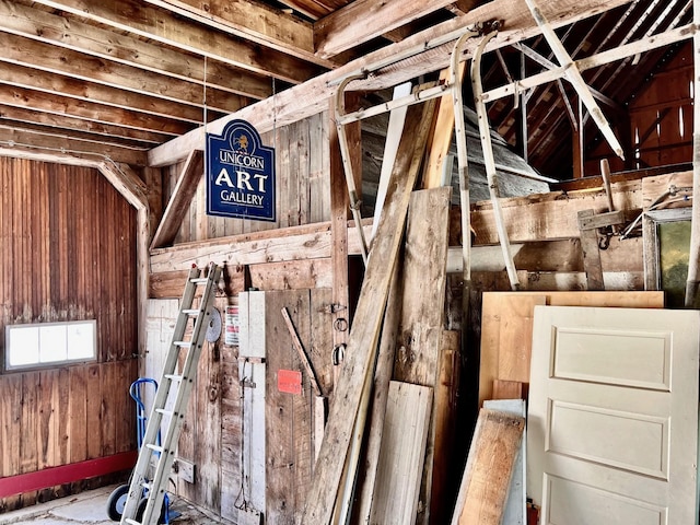 interior space with wooden walls