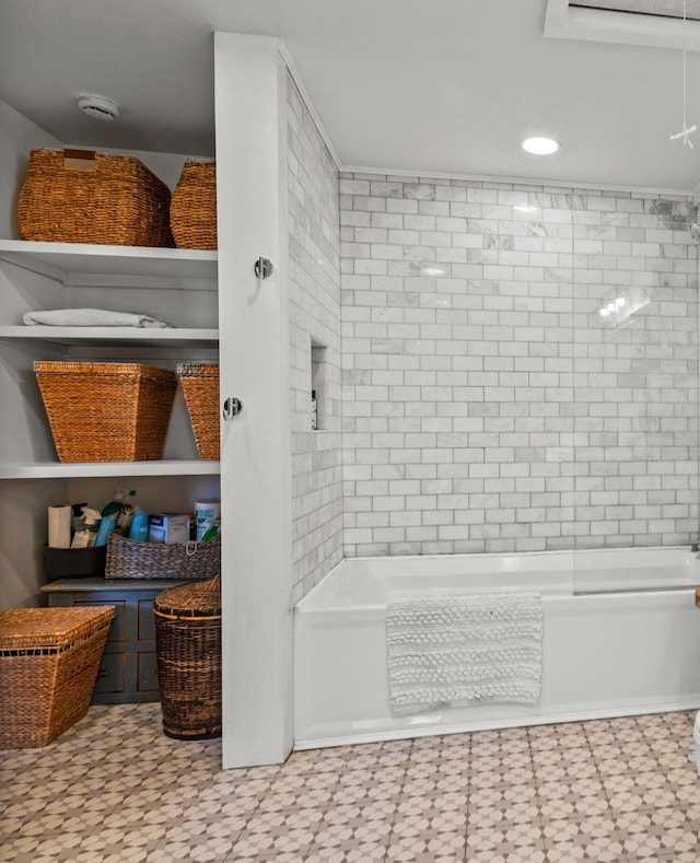 full bath with tile patterned floors and bathing tub / shower combination