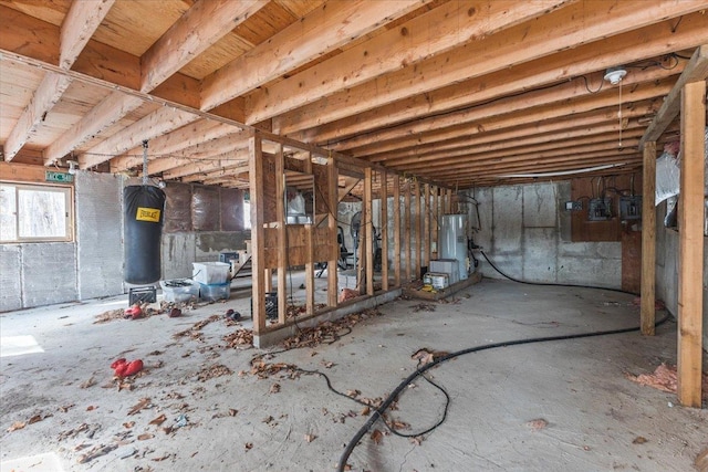 basement featuring water heater