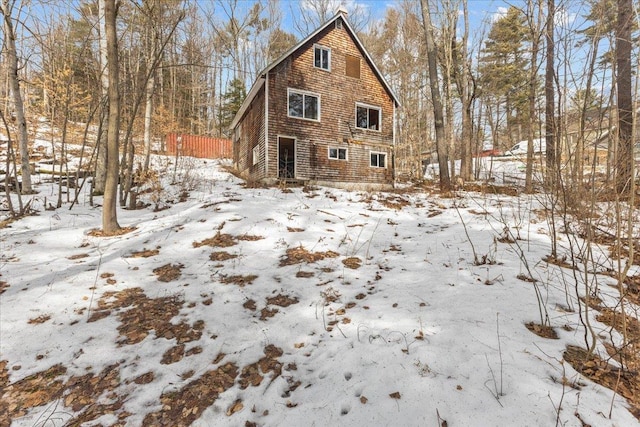 view of snow covered property