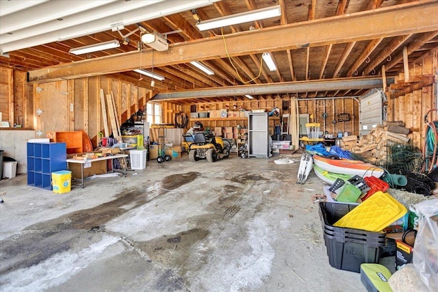 garage with a garage door opener