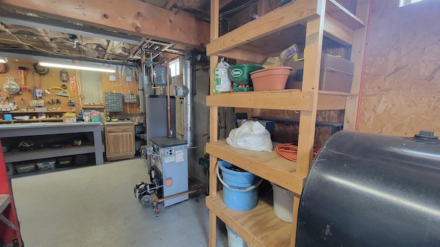 basement with a workshop area