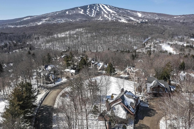 snowy aerial view featuring a mountain view