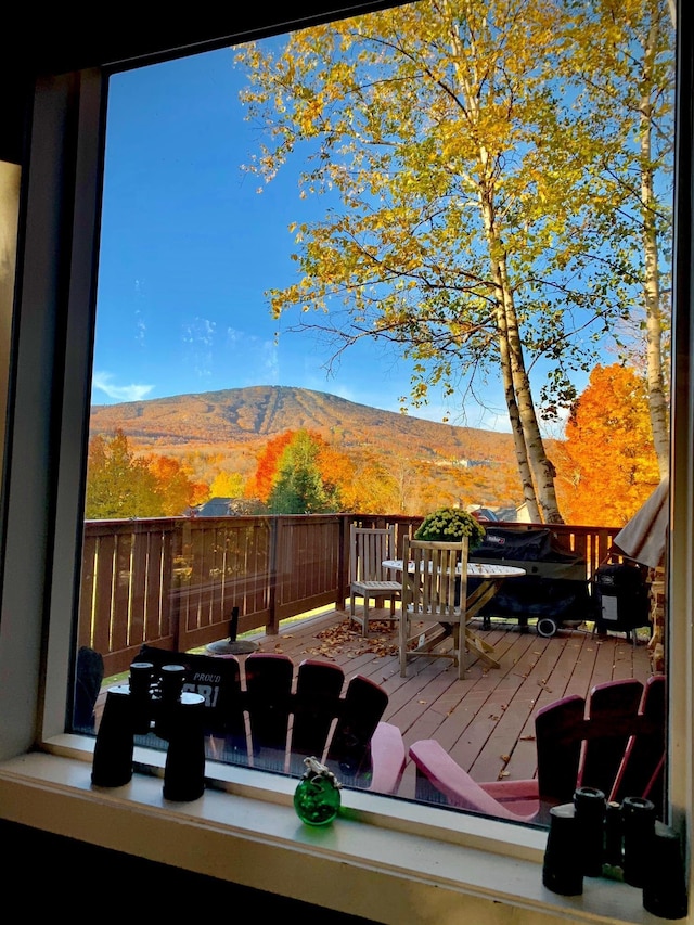 deck featuring a mountain view