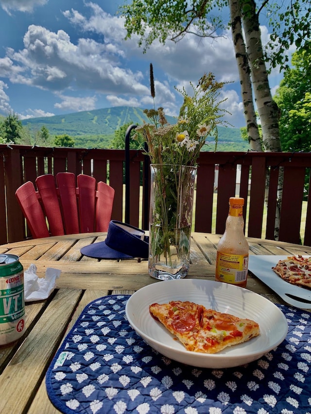 view of patio with a mountain view