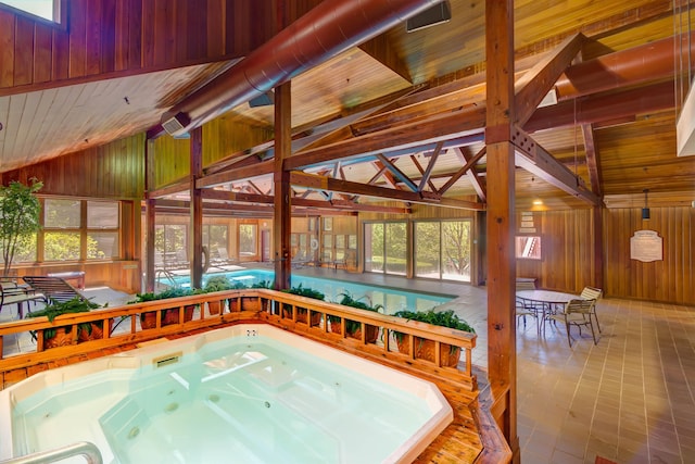 interior space with an indoor hot tub