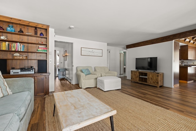 living room featuring dark wood-style flooring