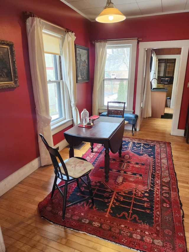 dining area featuring baseboards and wood-type flooring