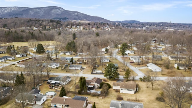 drone / aerial view featuring a mountain view