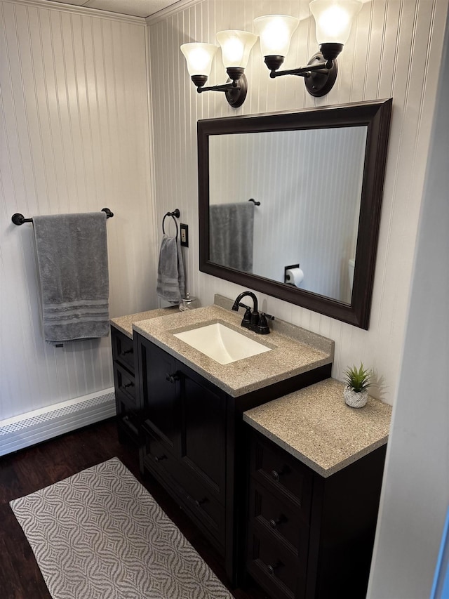 bathroom with vanity and wood finished floors