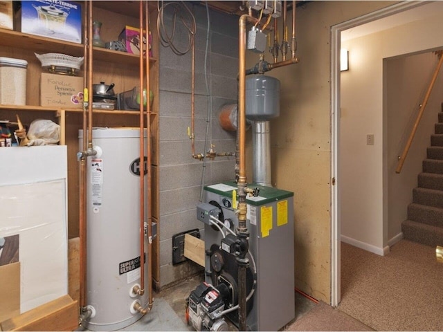 utilities with water heater and a heating unit