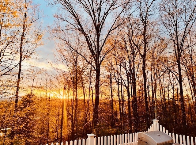 yard at dusk featuring fence