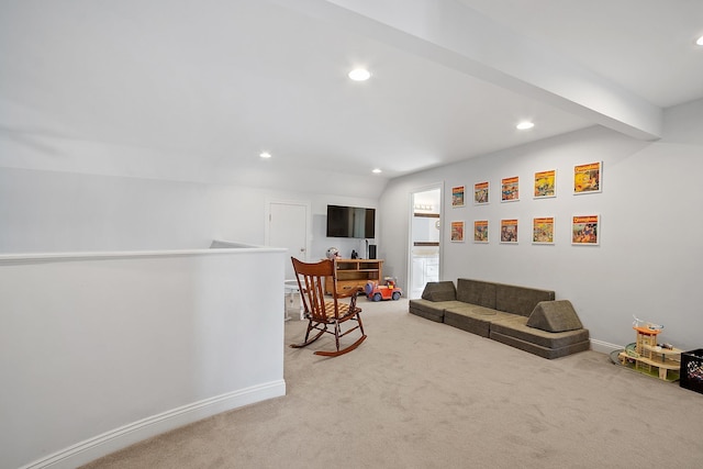 interior space with recessed lighting, baseboards, and carpet