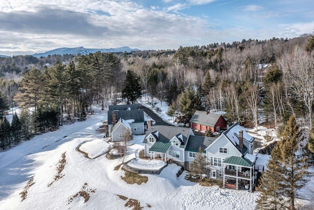 snowy aerial view with a view of trees