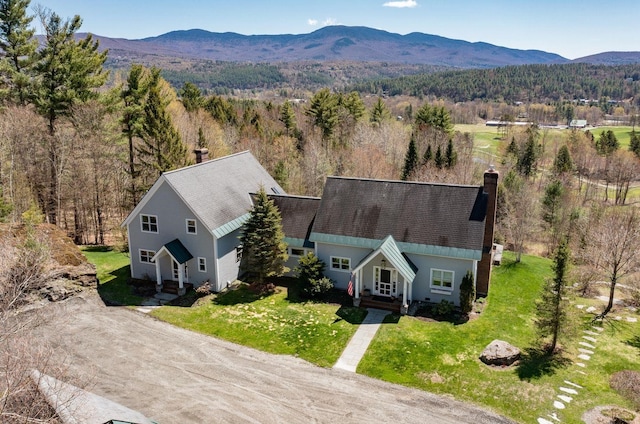 43 Perkins Ln, Stowe, VT 05672 - aerial view featuring a mountain view and a forest view