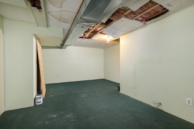 unfinished basement featuring carpet floors