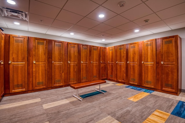 interior space with recessed lighting, visible vents, and light colored carpet