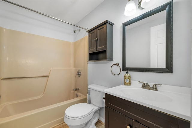 full bathroom with vanity, bathing tub / shower combination, and toilet