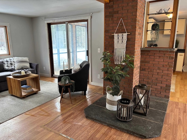 living room featuring baseboards and light wood-style floors