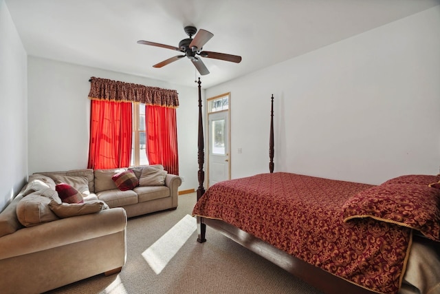 bedroom featuring carpet floors and a ceiling fan