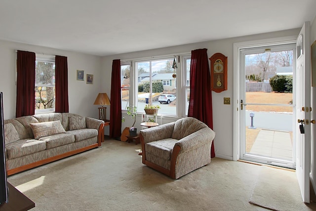 living area with carpet floors