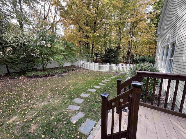 view of yard featuring a deck and a fenced backyard