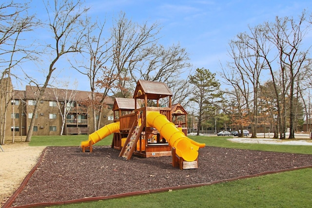 view of play area featuring a yard