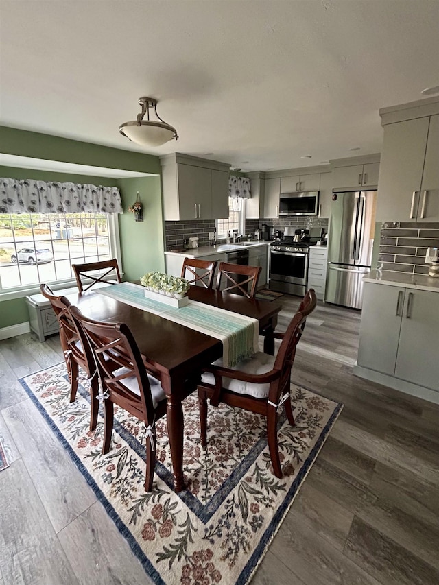 dining area with dark wood-style floors and a wealth of natural light