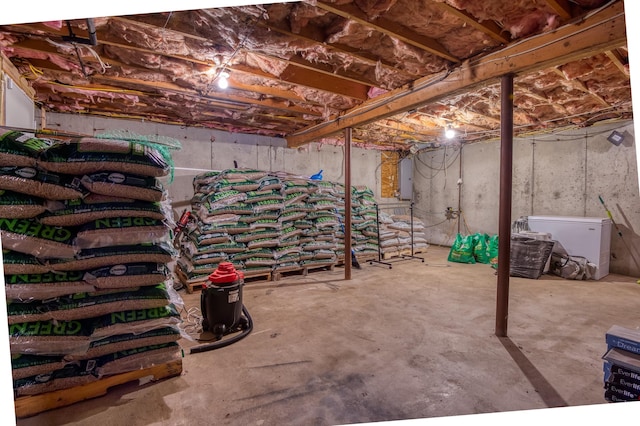 unfinished basement with electric panel