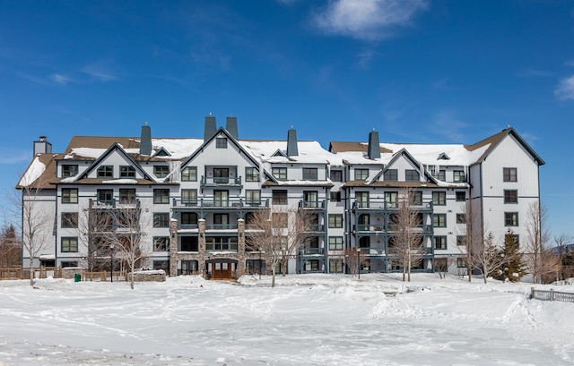 view of snow covered building