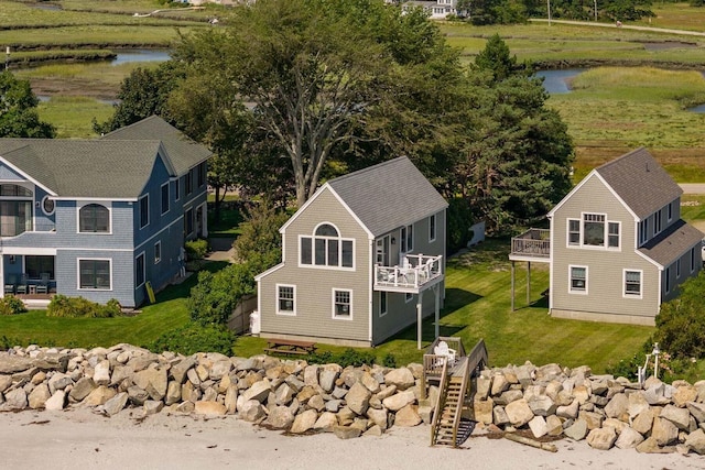 aerial view featuring a water view