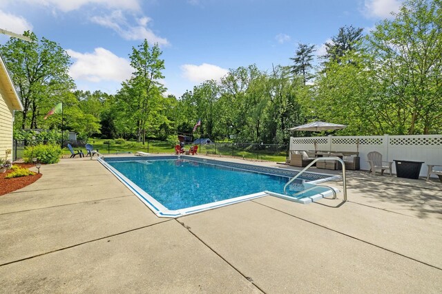 51 E Derry Rd, Derry, NH 03038 - view of swimming pool with a patio area, a fenced in pool, an outdoor hangout area, and fence