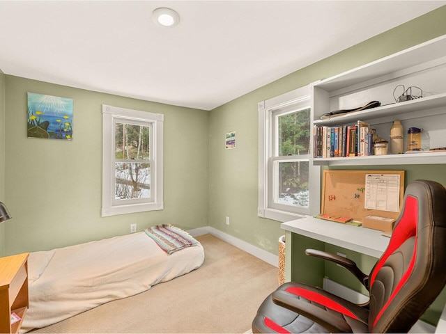 bedroom featuring baseboards and carpet