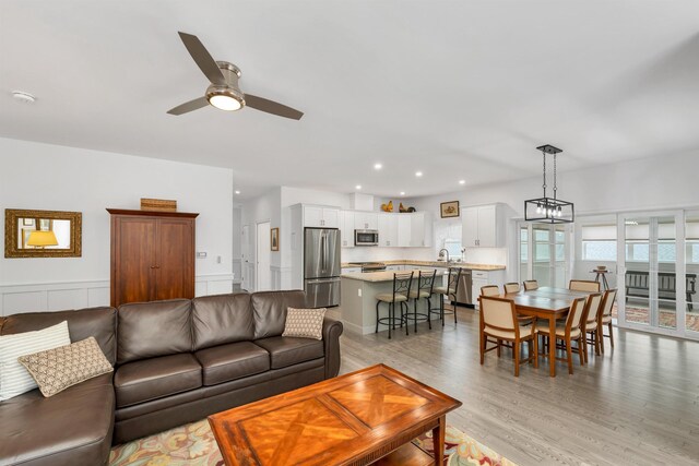 7 John Hardie Way, Chichester, NH 03234 - living area featuring a ceiling fan, recessed lighting, and light wood-type flooring