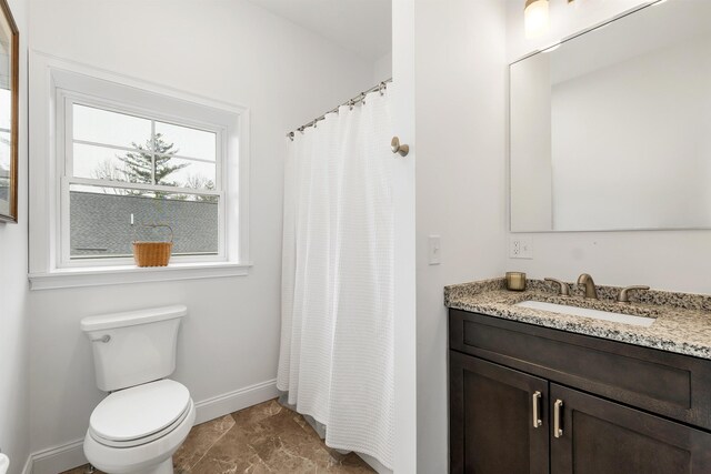7 John Hardie Way, Chichester, NH 03234 - full bath with toilet, vanity, a shower with shower curtain, and baseboards