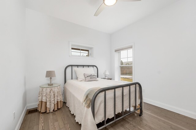 7 John Hardie Way, Chichester, NH 03234 - bedroom featuring baseboards, visible vents, wood finished floors, and a ceiling fan