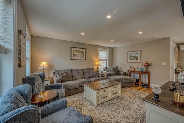 living room featuring light wood-style floors and recessed lighting