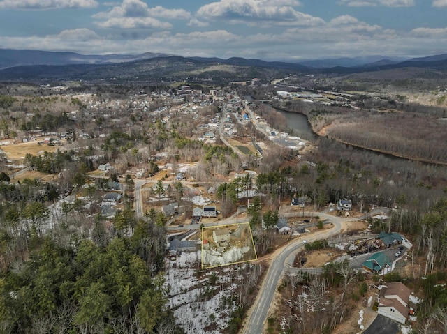 bird's eye view with a mountain view