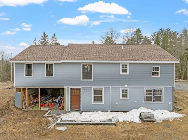 back of house featuring a shingled roof