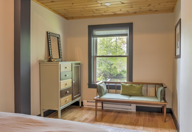 59 Wilson Pond Rd, Swanzey, NH 03431 - bedroom with wooden ceiling, multiple windows, wood finished floors, and baseboard heating