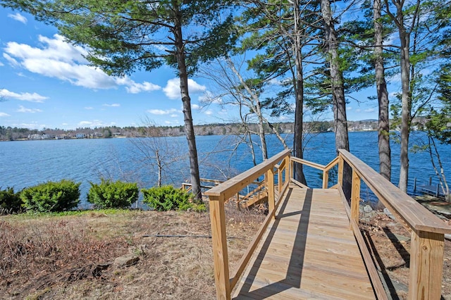 view of dock with a water view