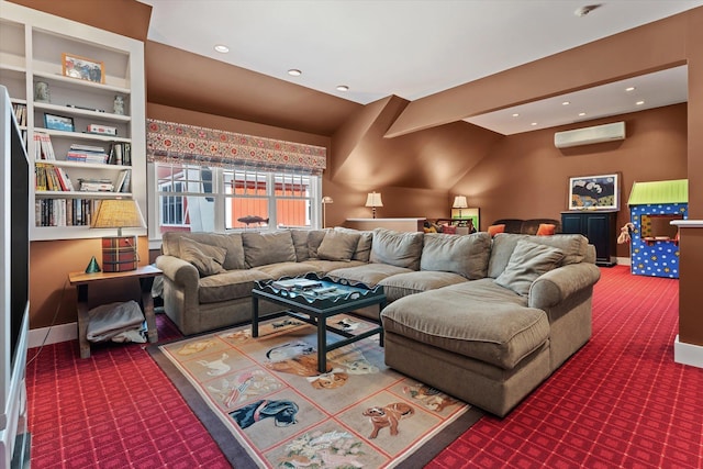 444 Tin Shanty Rd, Shrewsbury, VT 05738 - living room featuring carpet flooring, a wall unit AC, baseboards, and recessed lighting